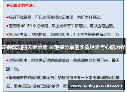 逆袭成功的关键策略 吴艳妮分享的实战经验与心路历程